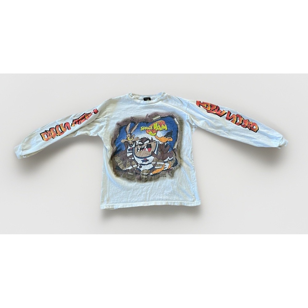 VTG Looney Tunes Taz Bugs Coyote Space Jam 1996 Long Sleeve Shirt Youth XL‎